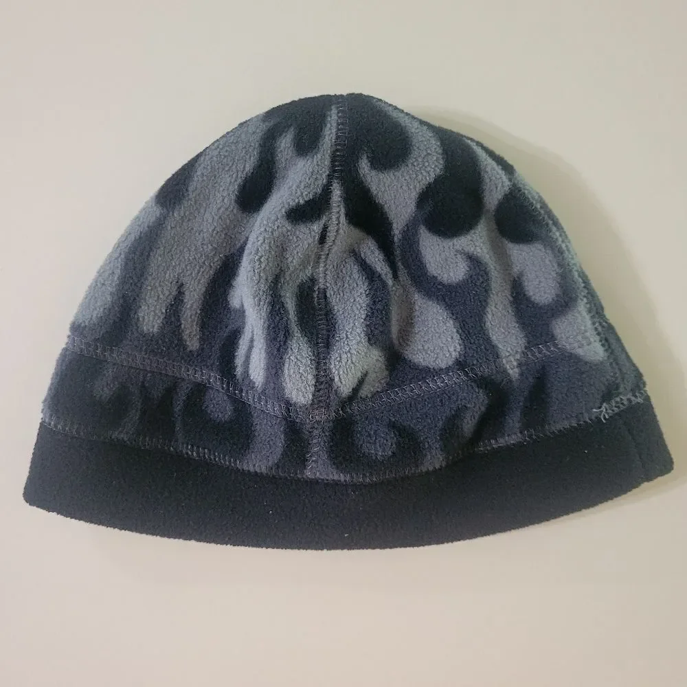 Youth Black Gray Fleece Flame Beanie Cap